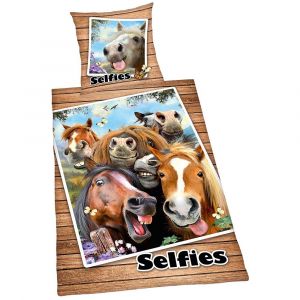 Wende-Bettwäsche Herding "Selfies Pferde"